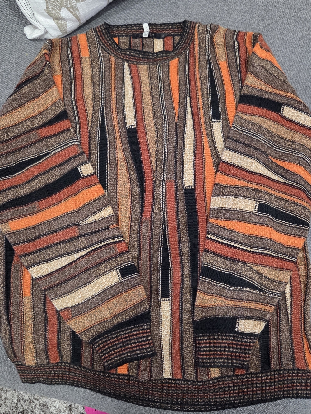 Vintage Men's Striped Crewneck Sweater in Brown, Orange, Black